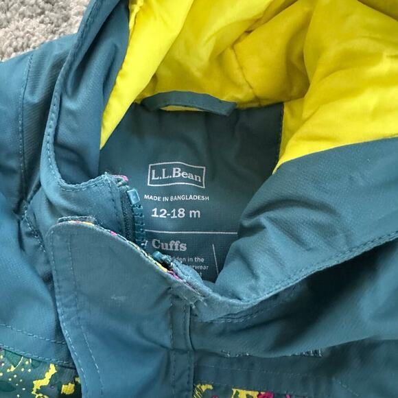 LL Bean Coldbuster Snowsuit Blue Yellow Pink Toddler 12-18 Mo Adjustable Stitch - Picture 9 of 9